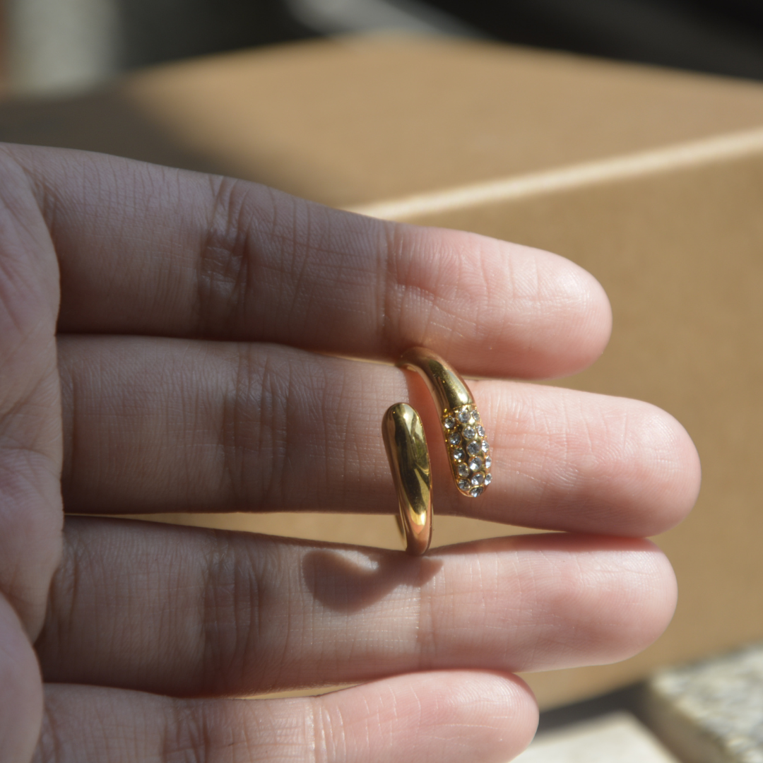 18K Diamond Zircon Open Ring