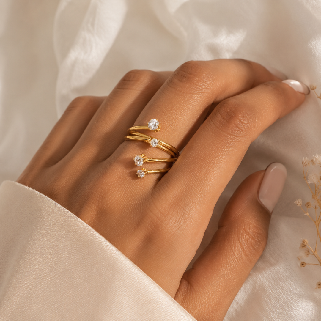 18K Gold Plated Spiral Diamond Ring