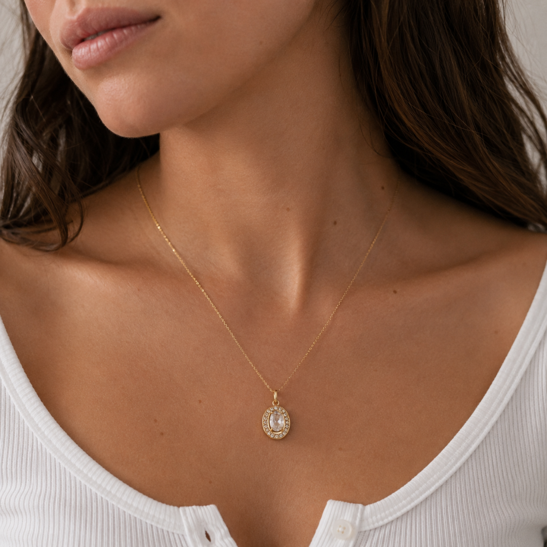18k Gold Plated Halo Pendant Necklace