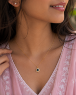 Load image into Gallery viewer, 18K Gold Plated Royal Blue Halo Pendant Necklace