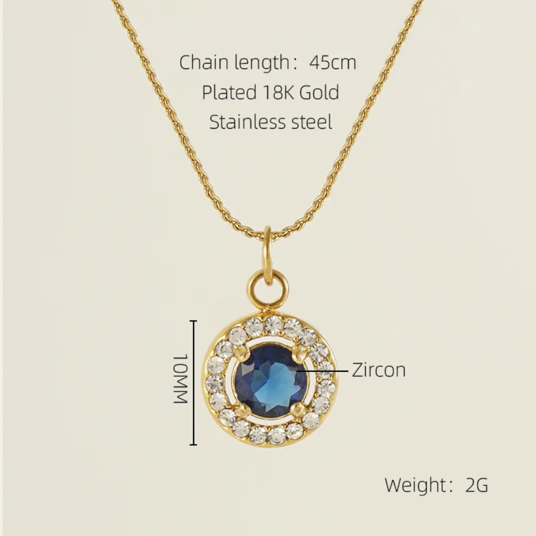 18K Gold Plated Royal Blue Halo Pendant Necklace