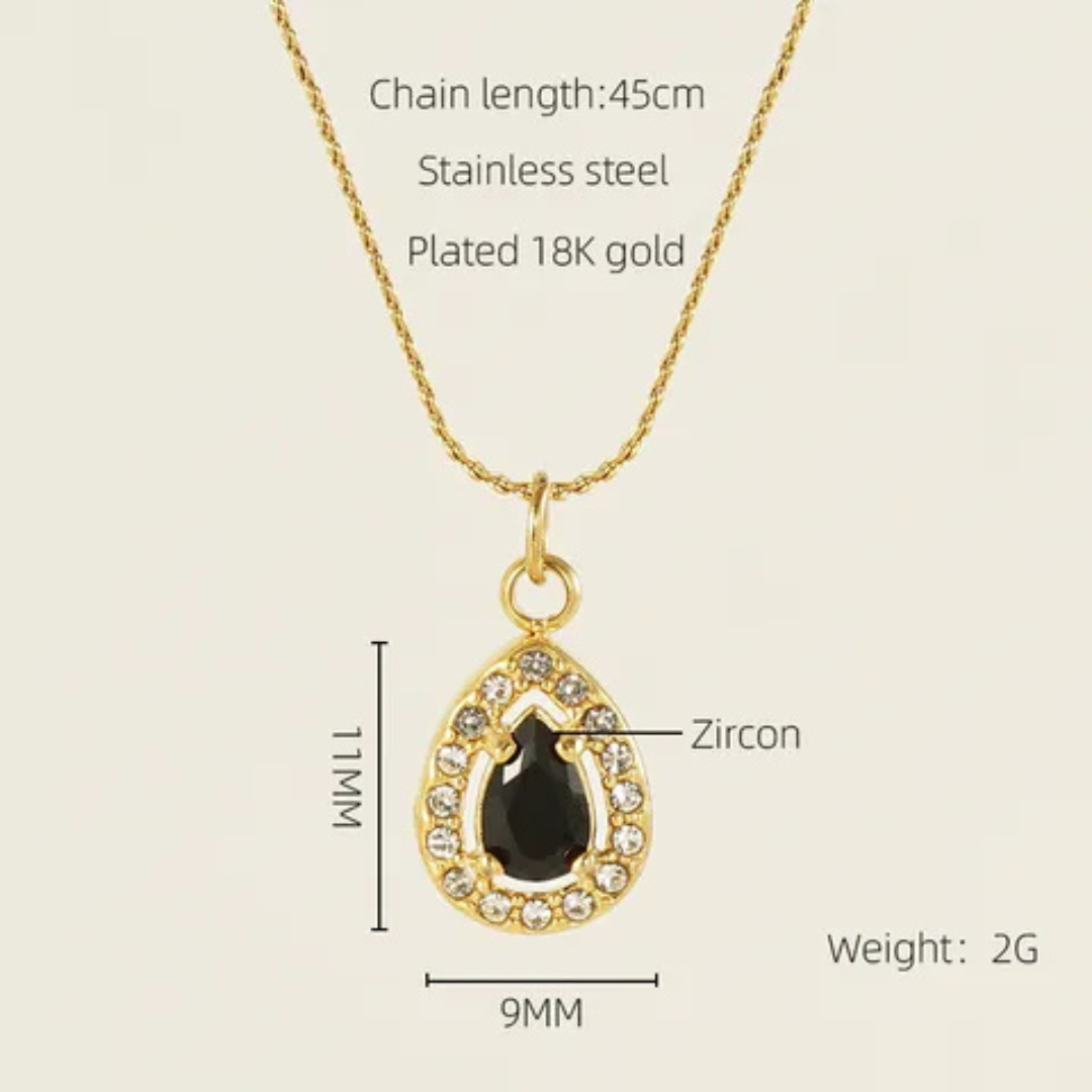 18K Gold Plated Black Teardrop Pendant Necklace